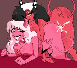 big_ass big_breasts cum cum_inside cumshot demon_girl dumbcactus face_fucking futa_on_female futanari hazbin_hotel helluva_boss imp impregnation lesbian_sex nipple_piercing nipples orgasm_face sallie_may_(helluva_boss) succubus topless_female trans_woman verosika_mayday_(helluva_boss) yuri