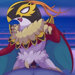 1:1 2025 3_fingers anthro anthro_on_top anthro_penetrated audience avian being_watched biped blue_body blurred_background claws cowgirl_position detailed_background digital_media_(artwork) duo empty_eyes erection exhibitionism feather_tuft feathered_wings feathers female female_focus female_on_top female_penetrated fighting_ring finger_claws fingers first_person_view from_front_position generation_1_pokemon genitals giratina_(artist) group hi_res humanoid humanoid_genitalia humanoid_on_anthro humanoid_on_bottom humanoid_penetrating humanoid_penetrating_anthro humanoid_penis humanoid_pov inside interspecies looking_at_another machamp male male/female male_on_bottom male_penetrating male_penetrating_female male_pov markings mega_evolution mega_hawlucha multicolored_body multicolored_feathers nintendo nude on_bottom on_top open_mouth open_smile penetrating_pov penetration penile penile_penetration penis pokemon pokemon_(species) pseudo_clothing public public_sex red_body red_feathers semi-anthro sex shaded smile solo_focus tongue tuft vaginal_penetration white_body white_eyes white_feathers winged_arms wings yellow_body yellow_feathers