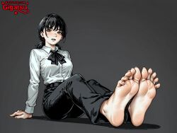 ai_generated barefoot chainsaw_man feet foot_fetish foot_focus gigatsu mitaka_asa simple_background soles soles_female toes