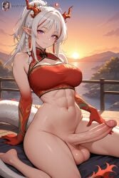 abs ai_generated big_ass big_balls big_breasts big_butt big_penis breasts flouzai futanari intersex nian_(arknights) veiny_penis