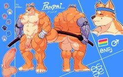 2024 abs accessory anthro areola arm_wraps artist_logo ass balls barazoku biped blue_background blue_headband bust_portrait canid canine canis character_name closed_eyes colored domestic_dog egg_concept feet fingers flaccid front_view full-length_portrait fur gender_symbol genitals glans half-erect hand_on_hip happy headband hi_res holding_katana holding_melee_weapon holding_object holding_sword holding_weapon humanoid_feet humanoid_genitalia humanoid_hands humanoid_penis japanese_text katana lgbt_pride logo male male_symbol mammal mechanical_arm melee_weapon model_sheet multiple_angles muscular muscular_anthro muscular_arms muscular_legs muscular_male navel nipples orange_body orange_fur panpai_(egg_concept) pansexual_pride_colors pecs penis plantigrade portrait pride_colors pubes rear_view scar shiba_inu simple_background smile solo spitz standing sword symbol tail tan_body tan_fur text toes tongue tongue_out vein veiny_penis weapon wraps