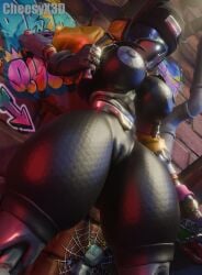 3d alley alleyway big_ass big_breasts cheesyx3d exposing_breasts exposing_chest fat_pussy fortnite glowing_eyes graffiti grey_body looking_at_viewer night pussy rebel_(fortnite) robot robot_girl self_upload solo