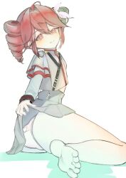 1girls 2d 2d_(artwork) 704oror ahoge barefoot clothed clothed_female clothing crop_top cropped_jacket feet female female_only flashing flashing_panties fully_clothed hair_ornament hairbow kasane_teto kasane_teto_(sv) panties panty_peek pantyshot petite petite_body petite_female plump plump_thighs red_eyes red_hair simple_background skirt skirt_lift smile solo solo_female synthesizer_v thick_thighs thighs twin_drills utau white_background white_panties