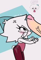 (joblazeframes) 1boy 1girls angry angry_face animator april_(joblazeframes) before_sex big_head blush bunnysuit celine_(joblazeframes) disembodied_penis female hat headgear headwear leggings open_mouth others penis reaching_out red_leggings red_thighhighs reference_image sassy shortstack size_difference smaller_female stickman thick_thighs tights white_body white_hair white_skin yellowfaith youtube youtuber