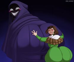 2boys 2d 2d_(artwork) 2femboys alduinafterdark alduingijinka ass ass_body ass_worship big_ass big_ass_(male) big_butt black_body blush blushing_male bottom_heavy bottom_heavy_male bum_b._licious cloak dio_kinkz fat_ass femboy green_clothes grin hood huge_ass huge_butt hugging_ass human look_outside looking_at_another looking_back lyle_(look_outside) male male/male male_only monster nonhuman nuzzle size_difference skin_tight teeth white_body wide_hips