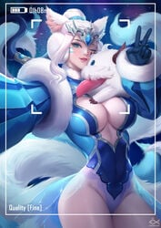 ahri big_breasts breasts citemer cleavage female female_only large_breasts league_of_legends looking_at_viewer poro_(league_of_legends) riot_games selfie snowdown solo v winter_wonder_ahri