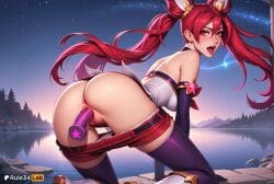 1girls ai_generated all_fours alternate_costume anus ass bare_shoulders black_thighhighs blush boots breasts choker clothes_pull dildo dildo_in_pussy dildo_insertion earrings elbow_gloves from_behind gloves hair_between_eyes hair_ornament hi_res jewelry jinx_(league_of_legends) knee_boots league_of_legends league_of_legends:_wild_rift long_hair looking_at_viewer looking_back magical_girl medium_breasts night object_insertion open_mouth outdoors panties pussy pussy_juice red_eyes red_hair red_shorts riot_games rule34lab sex_toy shooting_star short_shorts shorts shorts_pull sky solo star_(sky) star_(symbol) star_guardian_(league_of_legends) star_guardian_jinx star_guardian_series starry_sky thighhighs tongue tongue_out twintails uncensored underwear vaginal_insertion vaginal_masturbation vaginal_object_insertion vaginal_penetration very_long_hair water white_footwear white_panties