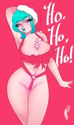 2017 breasts cameltoe candy_cane christmas green_hair pin-up sgtmadness thong