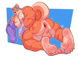 2024 absurd_res accessory anthro anus areola arm_wraps artist_logo ass backsack balls barazoku big_butt big_muscles big_pecs biped bubble_butt canid canine canis closed_eyes domestic_dog egg_concept feet fingers fur gaping gaping_anus genitals head_turned headband hi_res humanoid_feet humanoid_hands logo looking_at_viewer looking_back male mammal muscular muscular_anthro muscular_arms muscular_legs muscular_male nipples nude_anthro nude_male orange_body orange_fur panpai_(egg_concept) pecs perineum plantigrade presenting presenting_anus presenting_hindquarters raised_tail rear_view robotic_arm shaded shiba_inu simple_background smile solo spitz tail tan_body tan_fur toes tongue tongue_out wraps