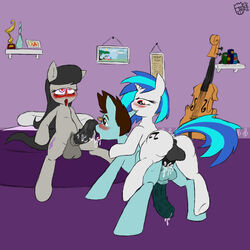 1boy 2futas dj_pon-3_(mlp) furry futa_on_male futanari my_little_pony my_little_pony_friendship_is_magic octavia_melody sanyo2100 straight_hair vinyl_scratch vinyl_scratch_(mlp)