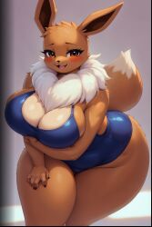 2d ai_generated awokose big_ass big_butt big_thighs cute_face eevee eevee_ears eeveelution furry furry_body furry_breasts furry_tail huge_ass huge_thighs pokemon