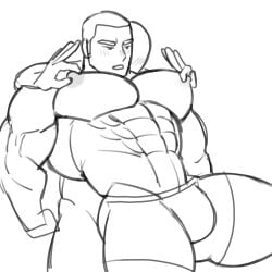 abs apzapuru bara bara_tiddies bara_tits blush_lines gay grabbing grabbing_from_behind grabbing_nipples muscular muscular_male no_color sketch squeezing_nipples underwear underwear_only yaoi