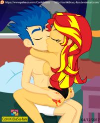 black_panties boxers conikiblasu-fan cutie_mark equestria_girls flash_sentry friendship_is_magic hetero kissing my_little_pony panties romantic straddling sunset_shimmer topless wholesome