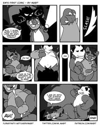 2018 2boys anal anal_sex animal_genitalia anthro ass boar clothed clothing comic cum cum_in_ass cum_inside cum_on_penis dialogue digital_media_(artwork) duo english_text erection fur furry gay hair interspecies mabit male male_only mammal monochrome nintendo nude open_mouth orgasm original_character overweight pangoro penetration penis pokémon_(species) pokemon pokemon_xy porcine sex slightly_chubby smile speech_bubble spread_legs spreading testicles text thick_thighs tongue tusks url video_games watermark wide_hips yaoi