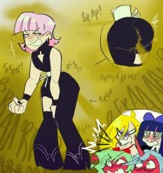 1boy 2020s 2025 4girls big_ass big_ass_(male) big_butt black_clothing blonde_hair blue_hair colored_sketch commissioner_upload dark_blue_hair fart fart_cloud fart_everywhere fart_fetish farting femboy gastr0punk green_hair horn kneesocks_daemon male_domination male_fart male_focus nosebleed onomatopoeia orange_fart panty_&_stocking_with_garterbelt panty_anarchy pink_hair polyurethane_(psg) red_clothing red_skin scanty_daemon short_hair stocking_anarchy swirly_eyes white_clothing yelling