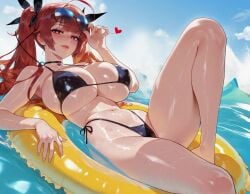 ai_generated ai_video animated animation azur_lane balecxi bare_shoulders bikini black_bikini blue_sky bouncing_breasts breasts cleavage day female floating floaty hair_ribbon honolulu_(azur_lane) huge_breasts jiggle jiggle_physics jiggling_breasts kling_ai laying laying_back lips long_hair looking_at_viewer navel no_sound on_water one_leg_up outdoors red_eyes red_hair skindentation smile solo stay_blocky sun sunglasses_on_head sunlight swimsuit tagme thighs twintails video water waves wet