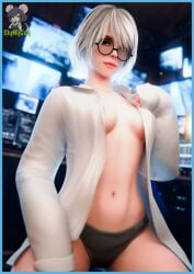 glasses labcoat nier:_automata panties slymyguy solo_female tagme white_hair yorha_2b