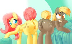 anus badrainbow blush derpy_hooves ejaculation equine female feral fluttershy_(mlp) friendship_is_magic hair horse long_hair mammal my_little_pony nude orgasm pony ponytail puffy_anus pussy pussy_ejaculation pussy_juice sweat yuri