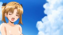 10s 1girls 2011 2girls age_difference animated anime_screenshot black_bow blonde_hair blush bouncing_breasts bow breast_sucking breasts closed_eyes cloud collarbone female grabbing_another's_breast groping hairbow incest large_breasts loli long_hair medium_breasts moroboshi_kyouko multiple_girls nipples nude onee-loli outdoors sideboob sky small_breasts sweet_home tagme tomosato_risa twintails yuri