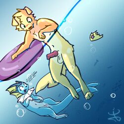 animal_genitalia animal_penis anthro anus balls bird_dog bubble canid canine canine_genitalia canine_penis canis crown cute_fangs domestic_dog duo eeveelution erection exotic_howell exposed fan_character fangs female feral fin frill_(anatomy) fur generation_1_pokemon genitals golden_retriever green_eyes headgear hi_res hunting_dog jack_laren male male/female mammal marine navel neck_frill nintendo paws penis pokemon pokemon_(species) retriever sea smile tail tail_fin teeth toony underwater vapor_(justanormalvaporeon) vaporeon vulva water