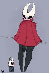 1girls anthro bigger_female blush bug cape cum cumdrip duop female futa_focus futanari hollow_knight hollow_knight:_silksong hornet_(hollow_knight) jeteggs large_penis needle sword the_knight_(hollow_knight) thick thick_thighs