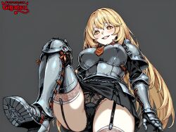 ai_generated armor armored_boots armored_female blend_s blush dominant dominant_female gigatsu hinata_kaho looking_down panties simple_shading