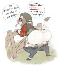 1boy 2d bovine clothes clothing english_text fully_clothed furry furry_male furry_only hooves iamapoliceman jeans leaning_forward male male_only musk musk_clouds musky musky_ass nonhuman pants pants_around_ankles pants_down simple_background solo solo_male speech_bubble sweat sweating sweaty_male tagme tail text underwear