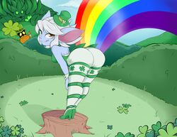 1girls 2boys ass bandlebro bent_over dat_ass female high_heels league_of_legends leprechaun leprechaun_veigar licking_lips looking_at_viewer malphite naughty_face public_domain rainbow riot_games shamrock_malphite shortstack st._patrick's_day tristana veigar yordle