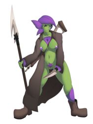 2017 alien belly big_breasts boots breasts clothed clothing coat dagger digital_media_(artwork) female flora_fauna floran footwear gun hair hi_res holding_object holding_weapon humanoid knife leaves melee_weapon nipples plant polearm pussy ranged_weapon rifle scar simple_background slightly_chubby sniper_rifle solo spear standing standing_tough starbound thick_thighs video_games weapon