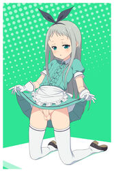 1boy 2017 5_fingers :3 apron background balls blend_s blush bottomless censored clothed collared_shirt crossdressing cute erection erection_under_clothes erection_under_skirt eyebrows eyelashes femboy footwear fugetsu_taku full_body girly gloves green_background hair_between_eyes hairband human human_only kanzaki_hideri kneeling legwear lifted_by_self long_hair looking_at_viewer male male_focus male_only mosaic_censoring no_panties no_underwear outside_border pale_skin parted_lips penis penis_under_clothes penis_under_skirt polka_dot polka_dot_background shirt shoes silver_hair skirt skirt_lift solo solo_focus teen teenage teenager testicles thighhighs trap unicorn waitress waitress_uniform white_apron white_gloves white_legwear