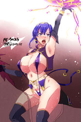 blue_eyes blue_hair blush breasts cevoy earrings fire_emblem fire_emblem:_the_blazing_blade gloves pin-up sling_bikini ursula_(fire_emblem)