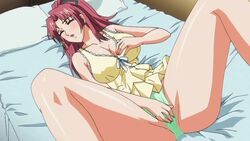 animated animated_gif bed blush breasts cleavage clothing female immoral_mother large_breasts masturbation milf moaning panties red_hair screencap screenshot solo underwear yokorenbo_~immoral_mother~