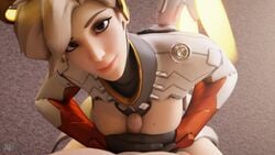 3d animated blender blonde_hair blue_eyes breasts cleavage erection female isj819 looking_at_viewer male mercy no_sound overwatch paizuri penis pov straight video