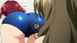 2girls all_fours animated antenna_hair badge bent_over big_butt blue_swimsuit butt butt_crack butt_shake button_badge english grey_hair himawari_shinomiya huge_butt isshiki_akane large_butt long_hair multiple_girls one-piece_swimsuit outdoors red_hair school_swimsuit screencap scrunchie shinomiya_himawari shiny shiny_clothes short_hair short_twintails swimsuit thigh_gap thighs twintails vividred_operation wide_hips