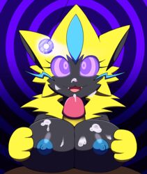 1boy 1girls 2017 anthro areola big_breasts breasts cum cum_on_breasts cum_on_face dr._chaos fangs feline female fur furry glowing glowing_eyes hypno hypnosis legendary_pokémon male male_pov mind_control nintendo nipples nude open_mouth paizuri paws pendulum penis pokemon pokemon_(species) pokemon_usm pov straight video_games whiskers yellow_fur zeraora