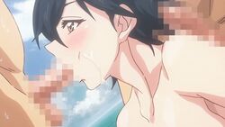 10s 2boys animated black_hair blush censored fellatio female multiple_boys multiple_penises nude nudist_beach_ni_shuugakuryokou_de!! nudist_beach_ni_shuugakuryokou_de!!_the_animation oral penis pink_pineapple seven_(animation_studio) short_hair sucking