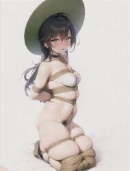 anime_style belly cum_on_face cum_on_pussy dark_hair green_hat hairy_pussy hat horny horny_female kropka308_(character) medium_breasts naked polish rope tied_up tummy underwear white_bra young younger_female youtube youtuber youtuber_girl