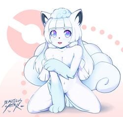 1girls 2017 alolan_vulpix alternate_species anthro anthrofied barefoot blasticussaturn canine clothing dress feet female fur furry hi_res kneeling lillie_(pokemon) long_hair looking_at_viewer mammal navel nintendo nipples nude paws pokemon pokemon_(species) pokemon_sm pokemorph pussy signature simple_background small_breasts solo tail text video_games vulpix white_fur