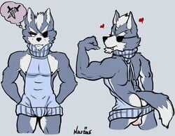 anthro anus ass balls bottomless canine clothed clothing flexing heart looking_at_viewer male male_only mammal muscular muscular_male nintendo partially_clothed solo star_fox video_games w0lfb0ne wolf wolf_o'donnell