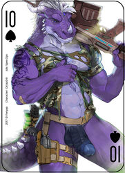 2017 5_fingers abs anthro assault_rifle balls biceps blue_eyes card clothed clothing digital_media_(artwork) dragon erection fonyaa gun hair handgun holding_object holding_weapon horn humanoid_penis male male_only military muscular muscular_male navel nude partially_retracted_foreskin pecs penis playing_card ranged_weapon rifle scalie simple_background smile solo standing tattoo torn_clothing uncut weapon