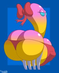 2017 9-puzzle ass ass_built_separately ass_cleavage big_butt blue_background blue_border blue_eyes bulge butt_crack hair_ribbon hairbow huge_butt hyper hyper_penis male mario_(series) nintendo penis penis_outline pink_skin purple_skin ribbons simple_background super_mario_odyssey video_games volbonan