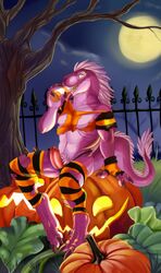 2017 anthro candy claws derse dinosaur dragonasis erection food fruit halloween holidays looking_at_viewer male male_only penis pumpkin scalie solo teeth theropod tongue tongue_out tyrannosaurus_rex