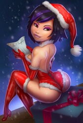 14-bis 1girls asian ass big_ass big_breasts big_hero_6 boots breasts christmas dat_ass disney dyed_hair eyeliner female female_only gogo_tomago hot_pants hotpants lingerie lipstick looking_at_viewer looking_back makeup marvel santa_costume santa_hat sideboob smile solo tease thighhighs