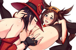 2girls black_hair bob_cut cunnilingus female female_only fiveish guilty_gear i-no kuradoberi_jam multiple_girls oral short_hair spread_legs thighhighs yuri