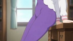 1girls 2d animated anime_screenshot ass bodysuit cloak covered_navel emilia_(re:zero) female long_hair navel navel_visible_through_clothes official_animation official_art purple_bodysuit re:zero_kara_hajimeru_isekai_seikatsu screencap shorter_than_10_seconds tagme thighs video white_cloak white_hair