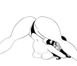 black_hair breasts breasts_out eyes_closed jack-o_pose long_hair monochrome navel original original_character panties slim_waist spread_legs tagme thick_thighs topless vanillasketchy voluptuous white_background white_body white_skin_(monochrome) wide_hips