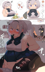 nimo22 nimo b45ui arknights greythroat_(arknights) thin_to_fat weight_gain bulging_belly chubby_cheeks blushing comic thick_arms thick_thighs chubby fat embarrassed outgrowing_clothes tearing_clothing ripped_pantyhose big_breasts