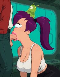 1boy 1girls ai_generated animated balls belt big_breasts black_eyes blowjob brain_slug breasts cleavage clothed cyclops fellatio female futurama jacket jeans jiggle jiggling_breasts kneeling lipstick male mind_control no_sound oral_sex penis penis_out philip_j_fry ponytail purple_hair questionable_consent shirt slug solo_focus standing straight tagme tank_top testicles tongue turanga_leela video