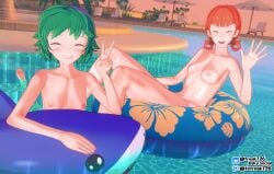 2girls 3d :d annette_fantine_dominic armpits bangs bare_arms bare_legs bare_shoulders bare_thighs barefoot beach_chair blunt_bangs blush breasts chair closed_eyes collarbone completely_nude fefreak726 female female_only fire_emblem fire_emblem:_the_blazing_blade fire_emblem:_three_houses green_hair grin hairband inflatable_toy innertube legs multiple_girls nail_polish navel nino_(fire_emblem) nintendo nipples nude nude_female orange_hair orange_nails outdoors palm_tree pool shark short_hair shoulders small_breasts stomach sunset swim_ring thighs tree v waving waving_at_viewer