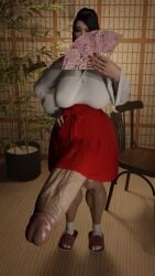 1futa 3d big_breasts big_penis black_hair erection exposed_penis fully_clothed futanari high-angle_view kimono lifting_skirt looking_at_viewer manufatura penis ponytail sage_(valorant) self_upload testicles thick_ass thick_thighs uncensored valorant